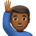 🙋🏾‍♂️ man raising hand: medium-dark skin tone display on Apple